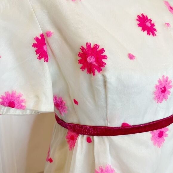 Lorrie Deb Vintage Dress Floral Embroidered White and Pink Size Small VTG 11 - Picture 15 of 16